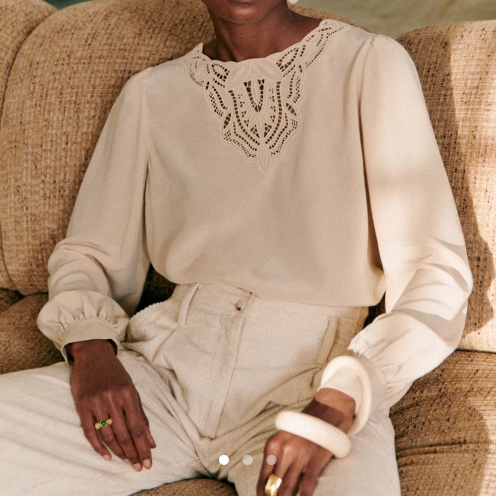 Sezane Carlotta silk blouse with embroidery detail size 4 /FR36